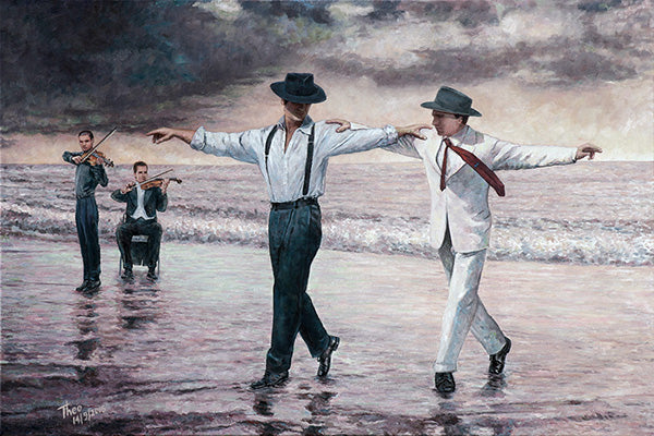 Beach Painting, Dance Painting by the beach an oil painting by Theo Michael titled The Beach Quartet