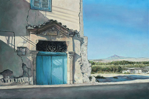 Blue Door Painting by Theo Michael titled Stavrovouni, a Mediterranean Blue Door