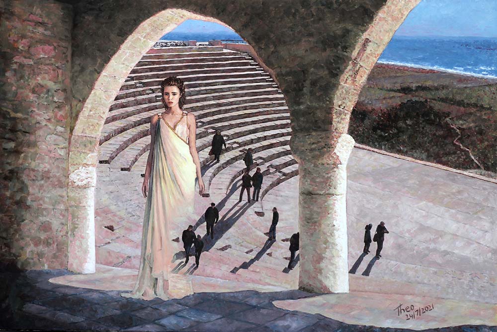 tourist destinations in Cyprus Kourion Amphitheatre pictures as an oil painting by Theo Michael