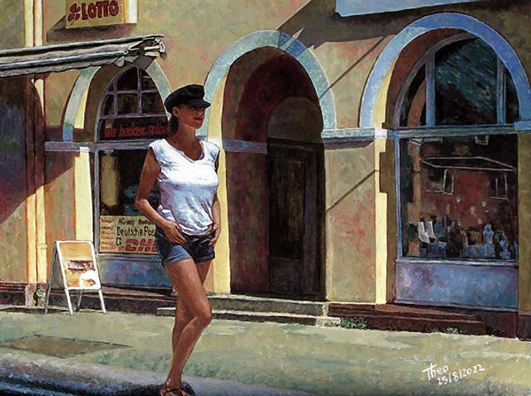 Edward Hopper style painting by Theo Michael titled Daydreamer