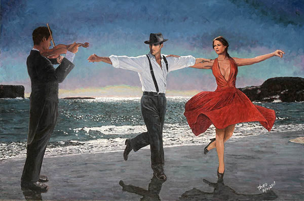 Tribute to Jack Vettriano, an oil painting by Theo Michael titled Moonlight Dancers