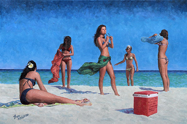 Beach Painting, oil painting by The beach featuring young women by Theo Michael