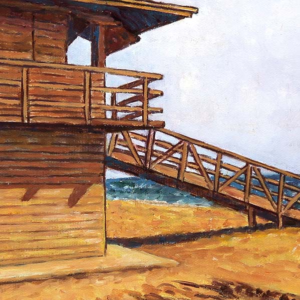 Cyprus oil painting, The Beach Lifeguard Tower