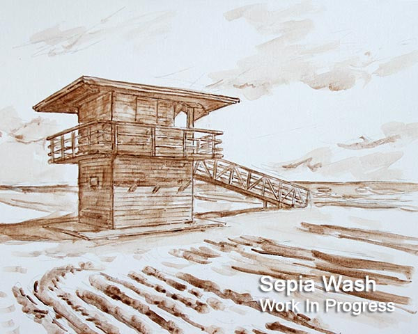 Cyprus oil painting, The Beach Lifeguard Tower