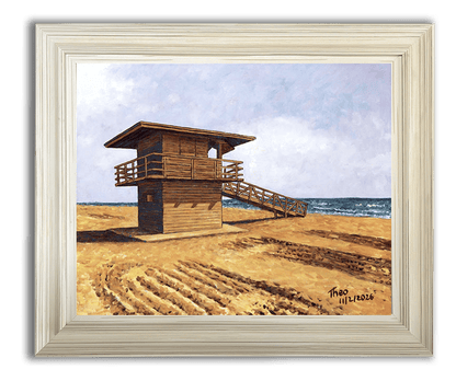 Cyprus oil painting, The Beach Lifeguard Tower