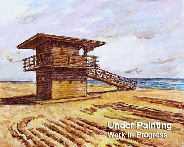 Cyprus oil painting, The Beach Lifeguard Tower