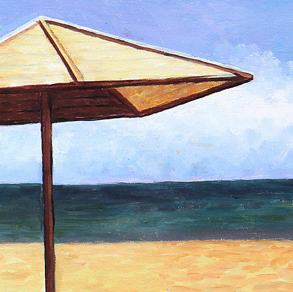 Cyprus oil painting, The Lone Beach Umbrella