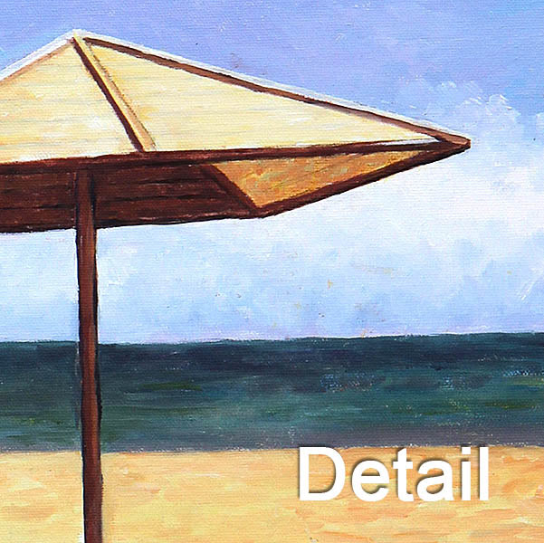 Cyprus oil painting, The Lone Beach Umbrella