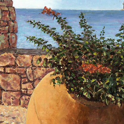 Cyprus oil painting, The Sunlit Terracotta Pot