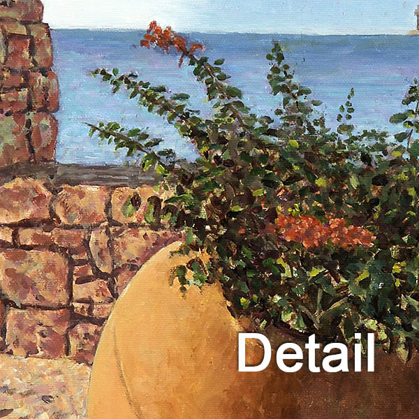 Cyprus oil painting, The Sunlit Terracotta Pot