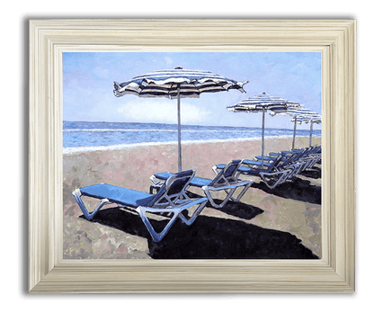 Cyprus oil painting, The Sunloungers by The Beach