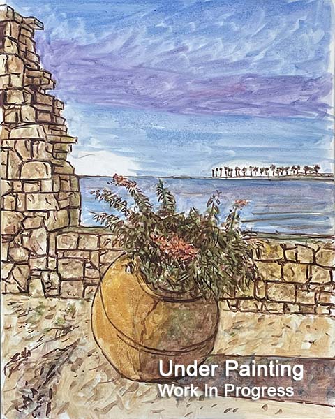 Cyprus oil painting, The Sunlit Terracotta Pot