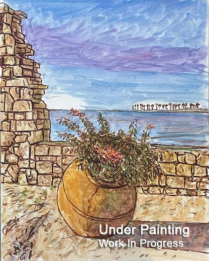 Cyprus oil painting, The Sunlit Terracotta Pot