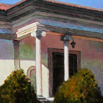 Detail of an oil painting of a Cyprus Mansion in Larnaca by Theo Michael