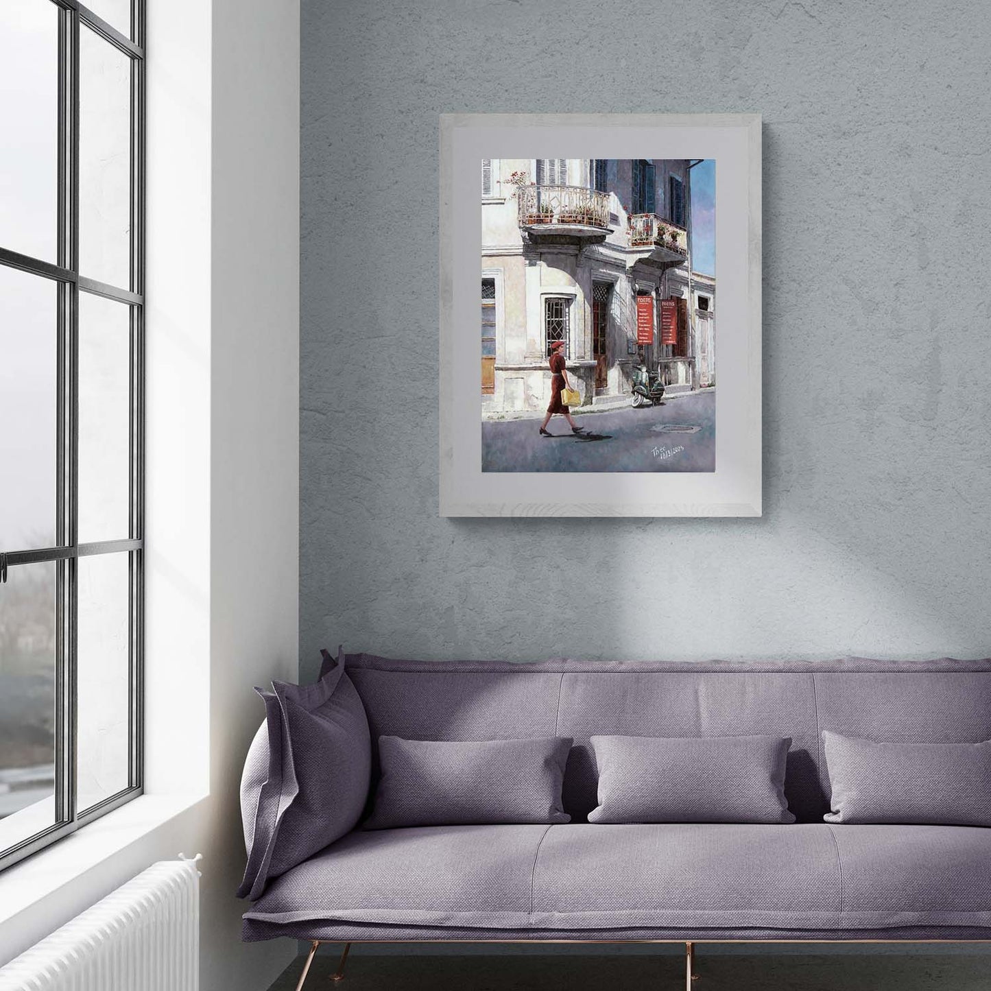 Fine Art Print green vespa outside old traditional building in Larnaca Cyprus by Theo Michael