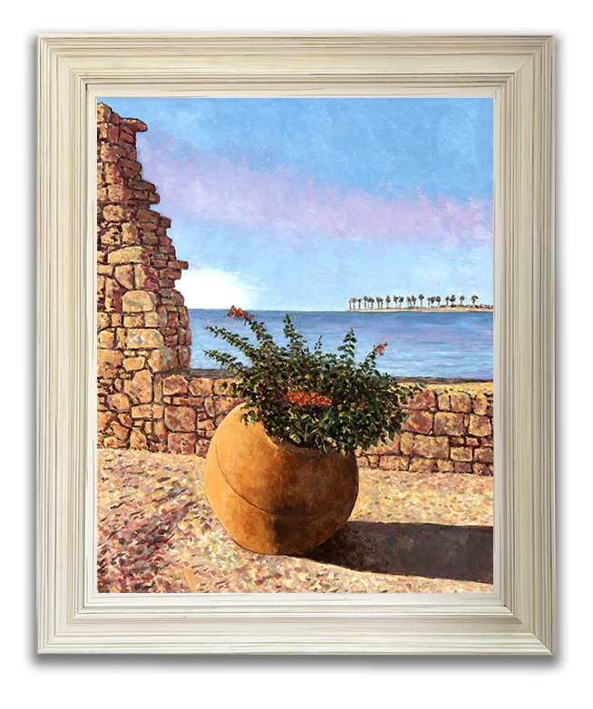 Cyprus oil painting, The Sunlit Terracotta Pot