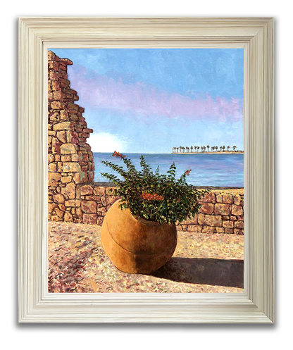 Cyprus oil painting, The Sunlit Terracotta Pot
