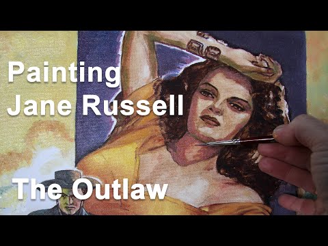 The painting process of an oil painting by Theo Michael of the movie poster The Outlaw starring Jane Russell. Directed by Howard Hughes