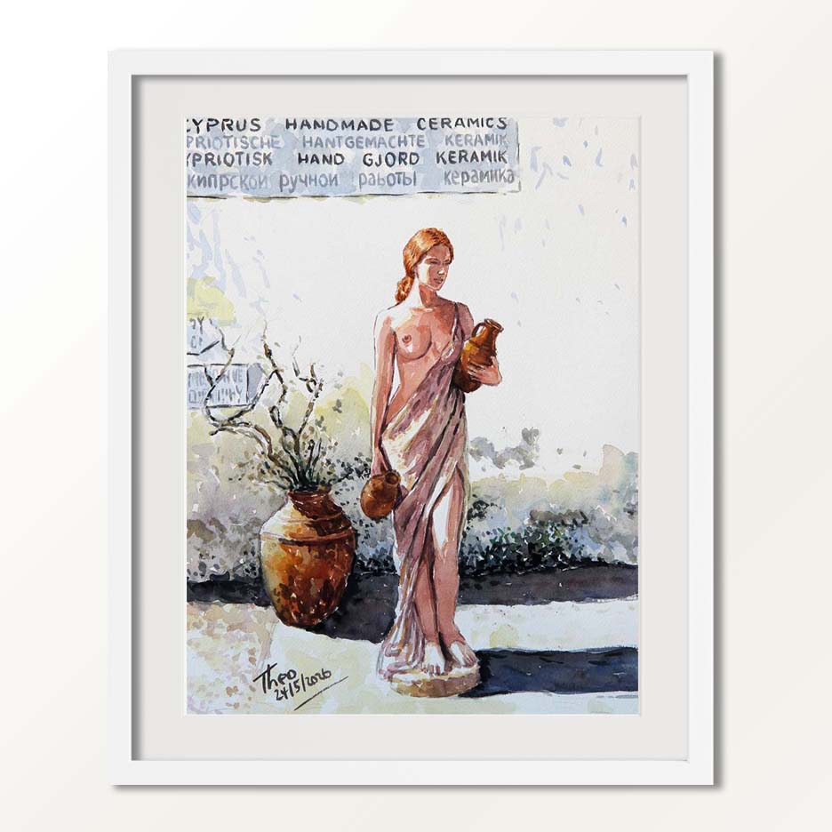 Watercolour painting, Cyprus Handmade Ceramics