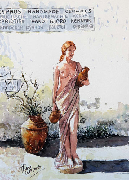 Watercolour painting, Cyprus Handmade Ceramics