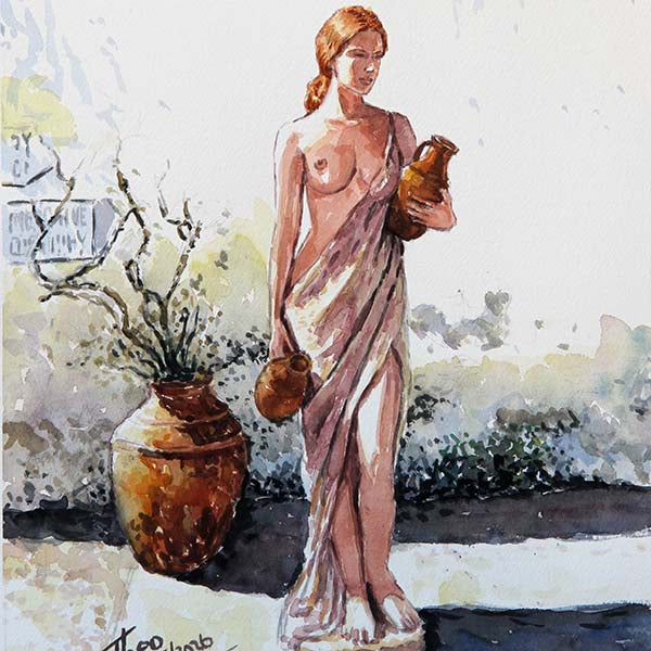 Watercolour painting, Cyprus Handmade Ceramics