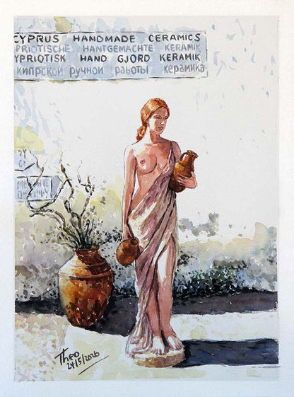 Watercolour painting, Cyprus Handmade Ceramics