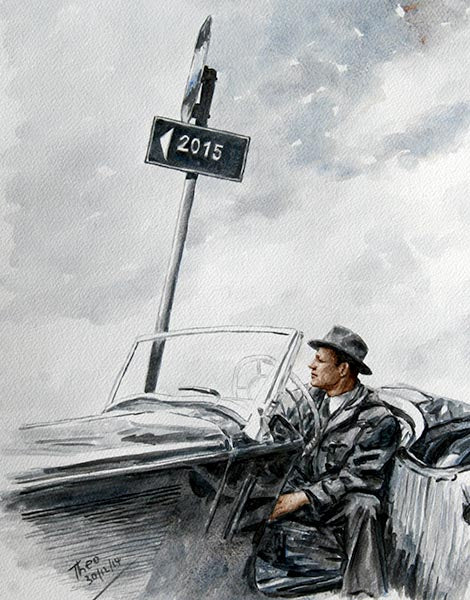 watercolour sketch, Looking Ahead by Theo Michael a New Year's Eve painting