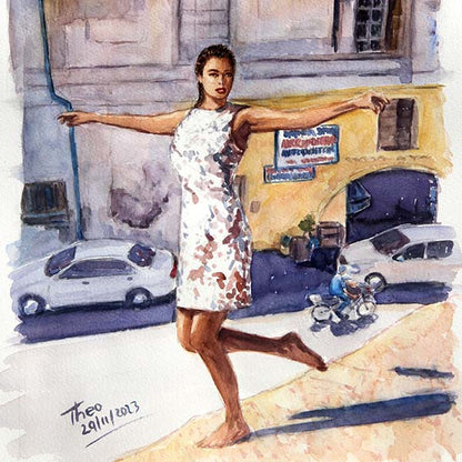 watercolour painting Dancer On The Roof by Theo Michael