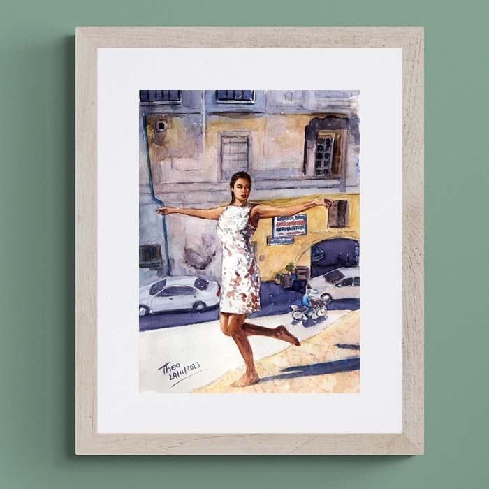 original watercolour painting Dancer On The Roof by Theo Michael