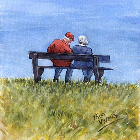 watercolour painting Couple On The Bench by Theo Michael