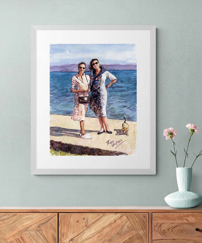 watercolour painting for your sitting room, titled The Sunday Stroll by Theo Michael