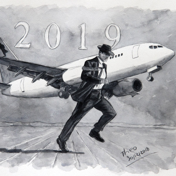 Original watercolour by Theo Michael, New Year 2019