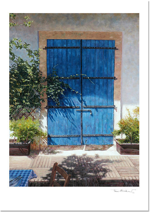 Fine Art Print, Cyprus Blue Door In Dappled Light by Theo Michael