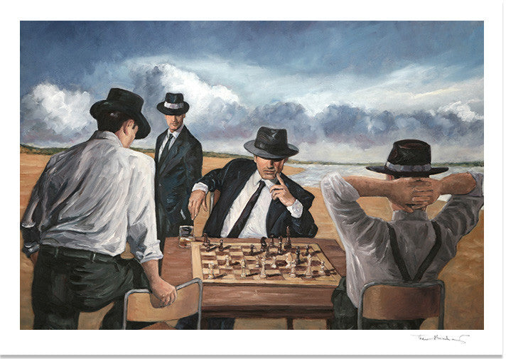 Art Noir Fine Art Print by Theo Michael, Chess Players by the beach