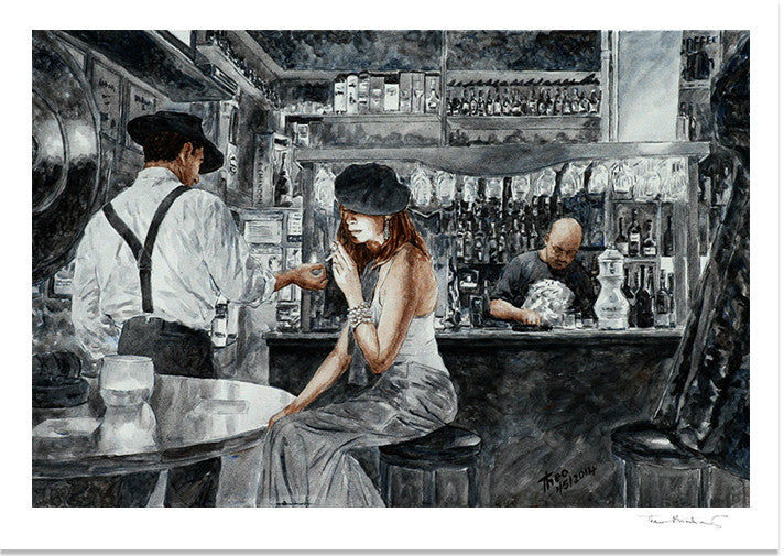 Art Noir Fine Art Print by Theo Michael, Nightlife at the Art Cafe 1900 in Larnaca