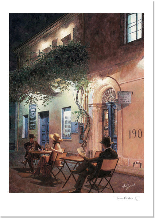 Romantic Fine Art Print, Cafe At Night featuring the art cafe 1900 in Larnaca
