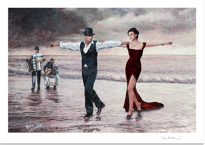 Romantic prints on canvas Beach Quartet Lady In Red by Theo