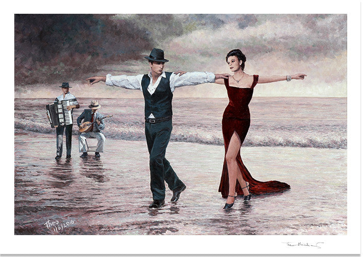 Romantic Fine Art Print, The Beach Quartet Lady In Red by Theo Michael