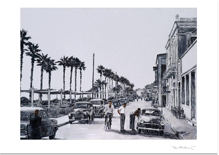 Cyprus Traditions, Cyprus Life, Larnaca promenade, Finikoudes 1950s fine art print