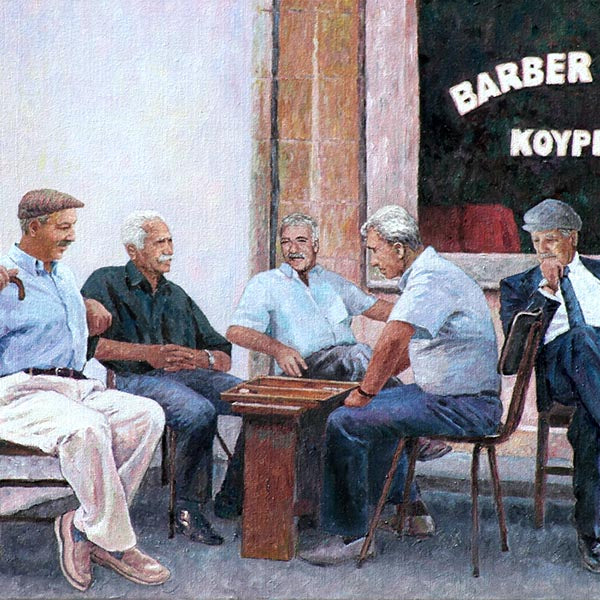  Cyprus traditions, Cyprus Life, The Backgammon Players  an oil painting by Theo Michael