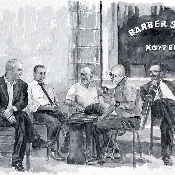 Original watercolour by Theo Michael, The Backgammon Players