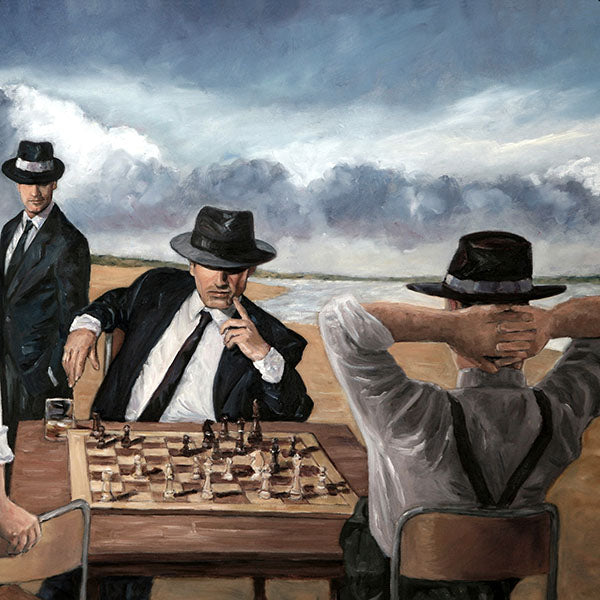 Art Noir Wall Art by Theo Michael, Chess Players by the beach