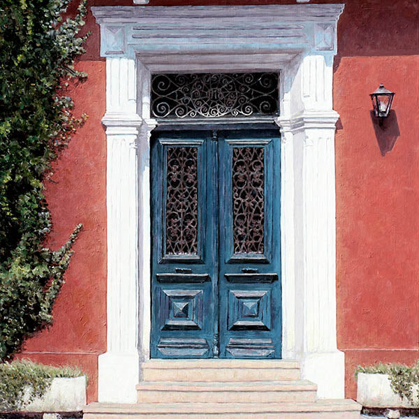 Mediterranean Blue Door painting by Theo Michael in Larnaca 