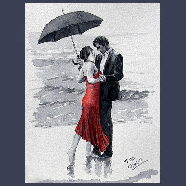 Watercolour sketch, Dancing In The Rain