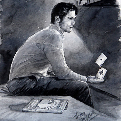 Watercolour sketch, Expert At The Card Table