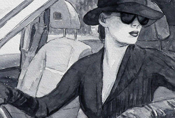 Watercolour painting by Theo Michael, detail Femme Noir