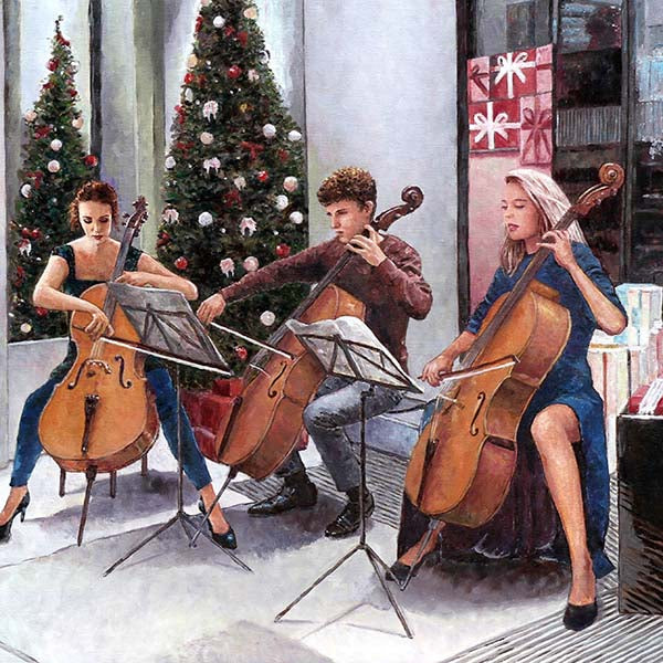 oil painting cello players by Theo Michael