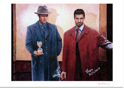 Film Noir style painting by Theo Michael, Going Down