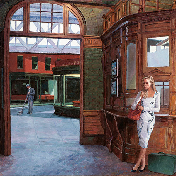 Edward Hopper style painting by Theo Michael The Ticket Office Windsor Railway station