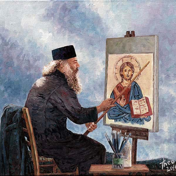 oil painting The Icon Painter, Cyprus traditions by Theo Michael